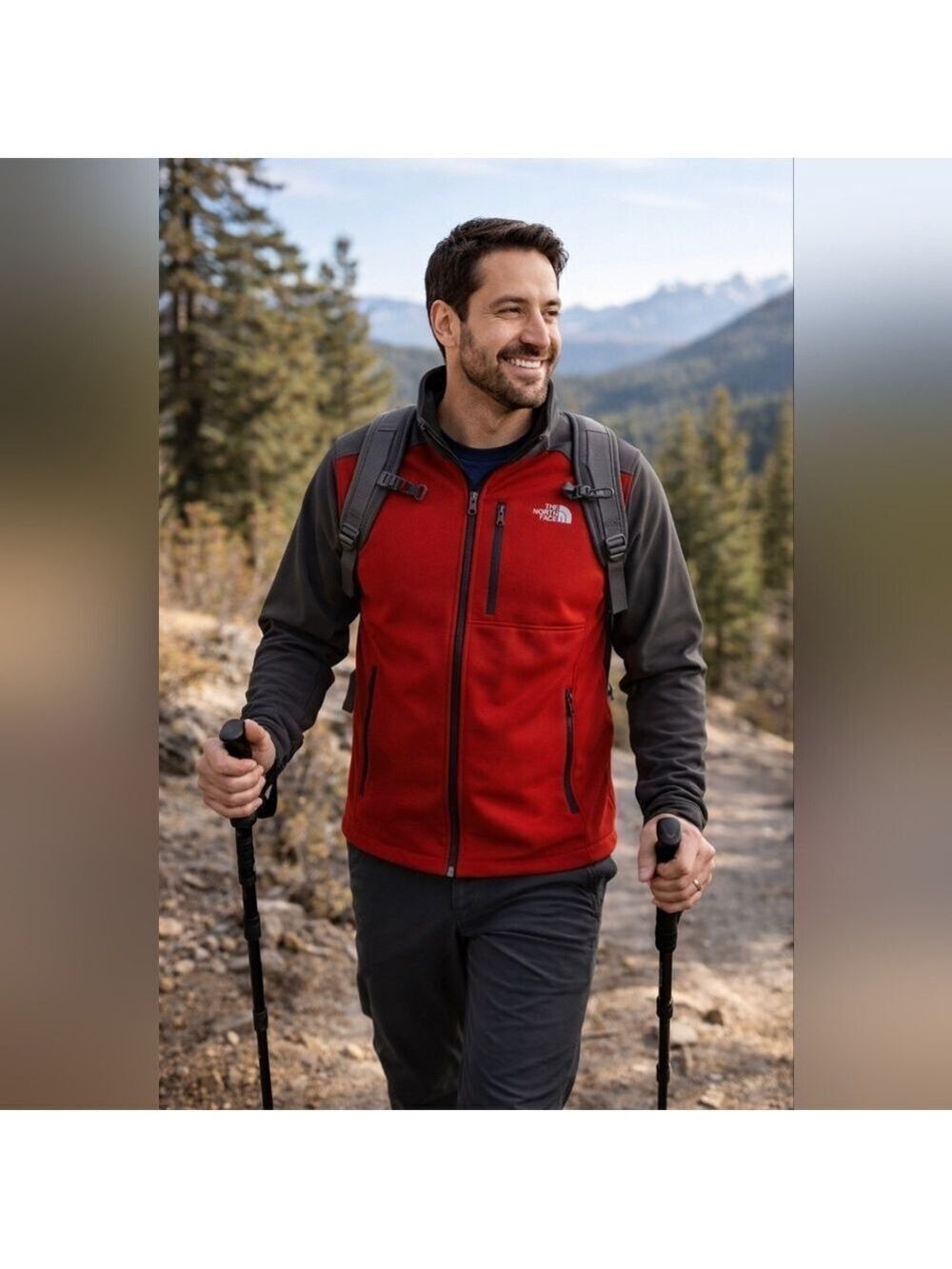 The North Face Men’s Performance Jacket – Vibrant Red & Charcoal | Size L